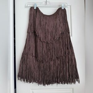 ZARA Strapless Fringe Mini Dress in Brown - XS